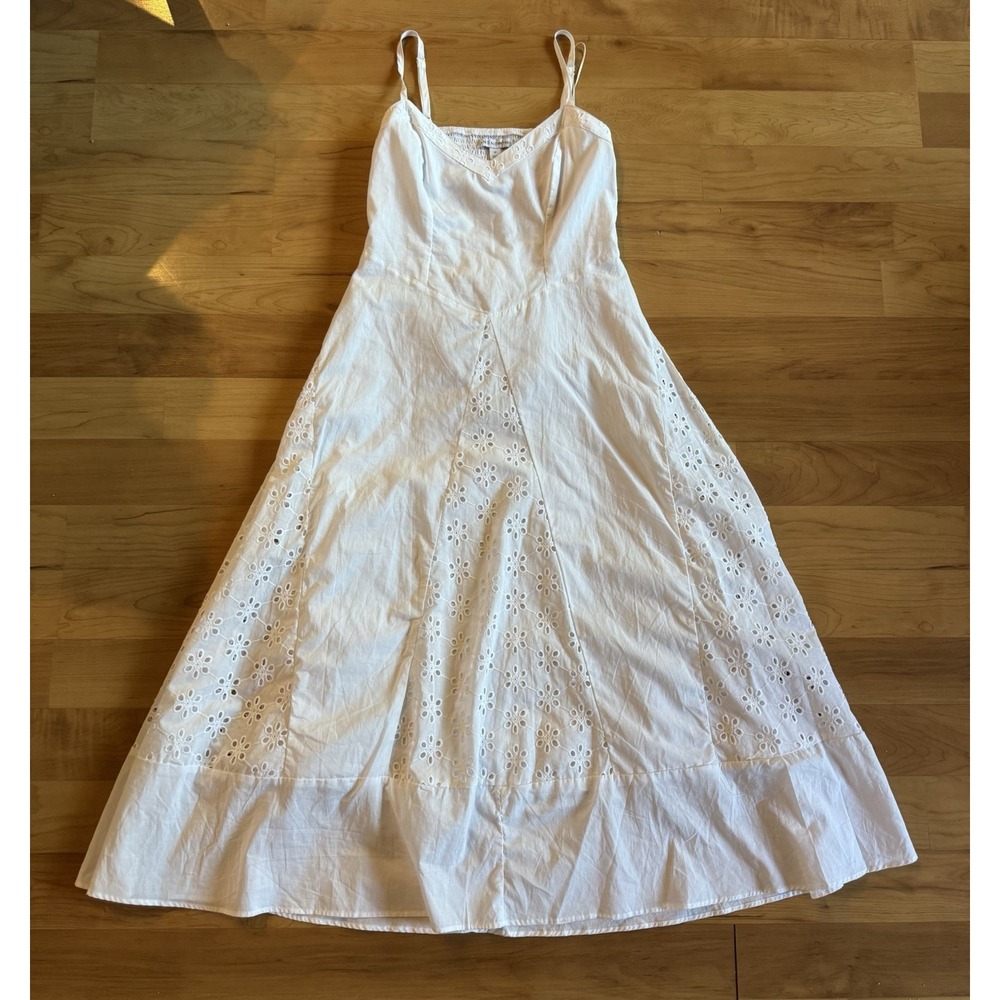 And Now This White Cotton Eyelet Godet Maxi Dress Cottagecore Boho M